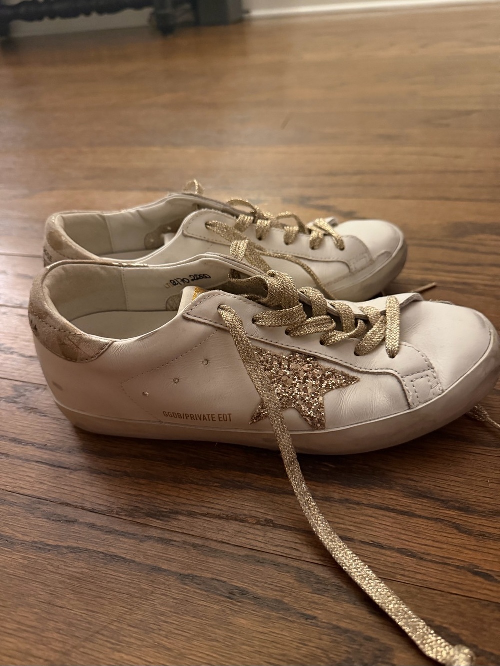 Golden Goose White Leather Sneakers with Gold Glitter Star